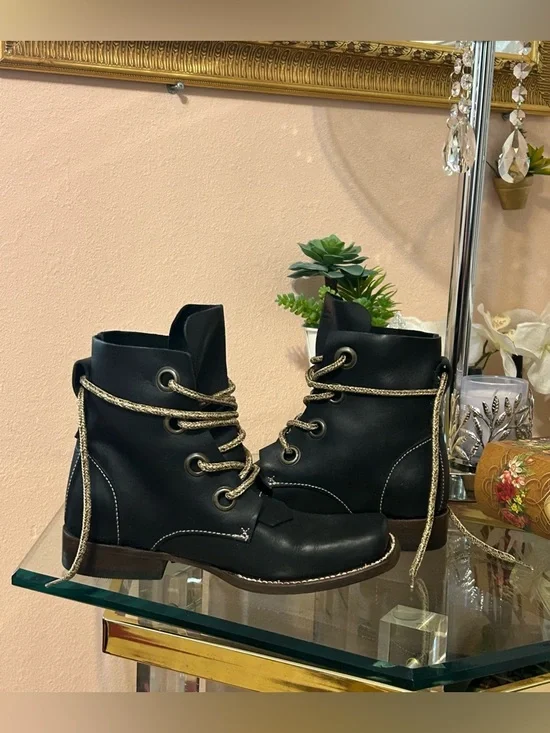 John Fluevog Paul Black Leather Combat Lace-Up Ankle Boots Size 5/6.5 - Picture 9 of 16